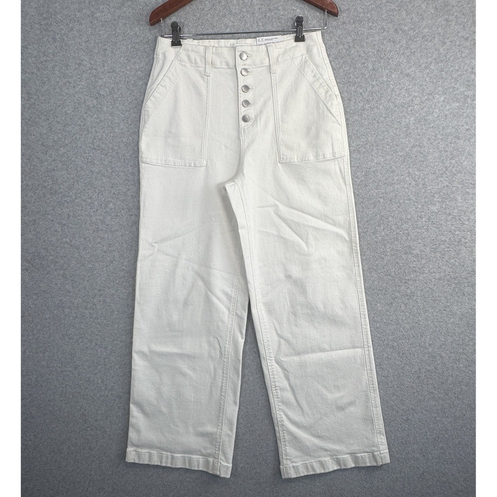 Sonoma High Rise Button Fly Wide Leg Pants Ecru Womens Size 10 NWT